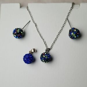 Blue Sphere Pendant And Earring Set